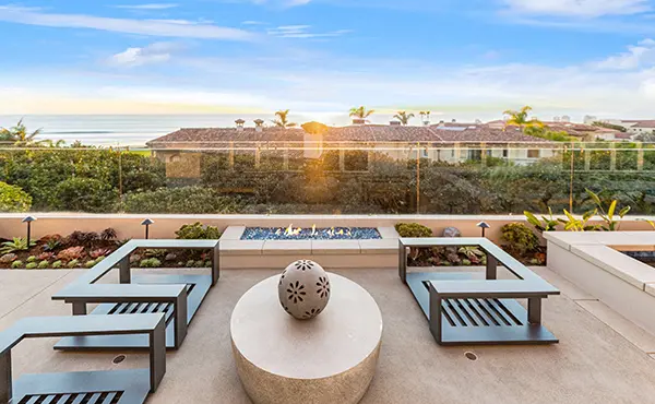 Outdoor Seating Area with Built-In Linear Firepit OC